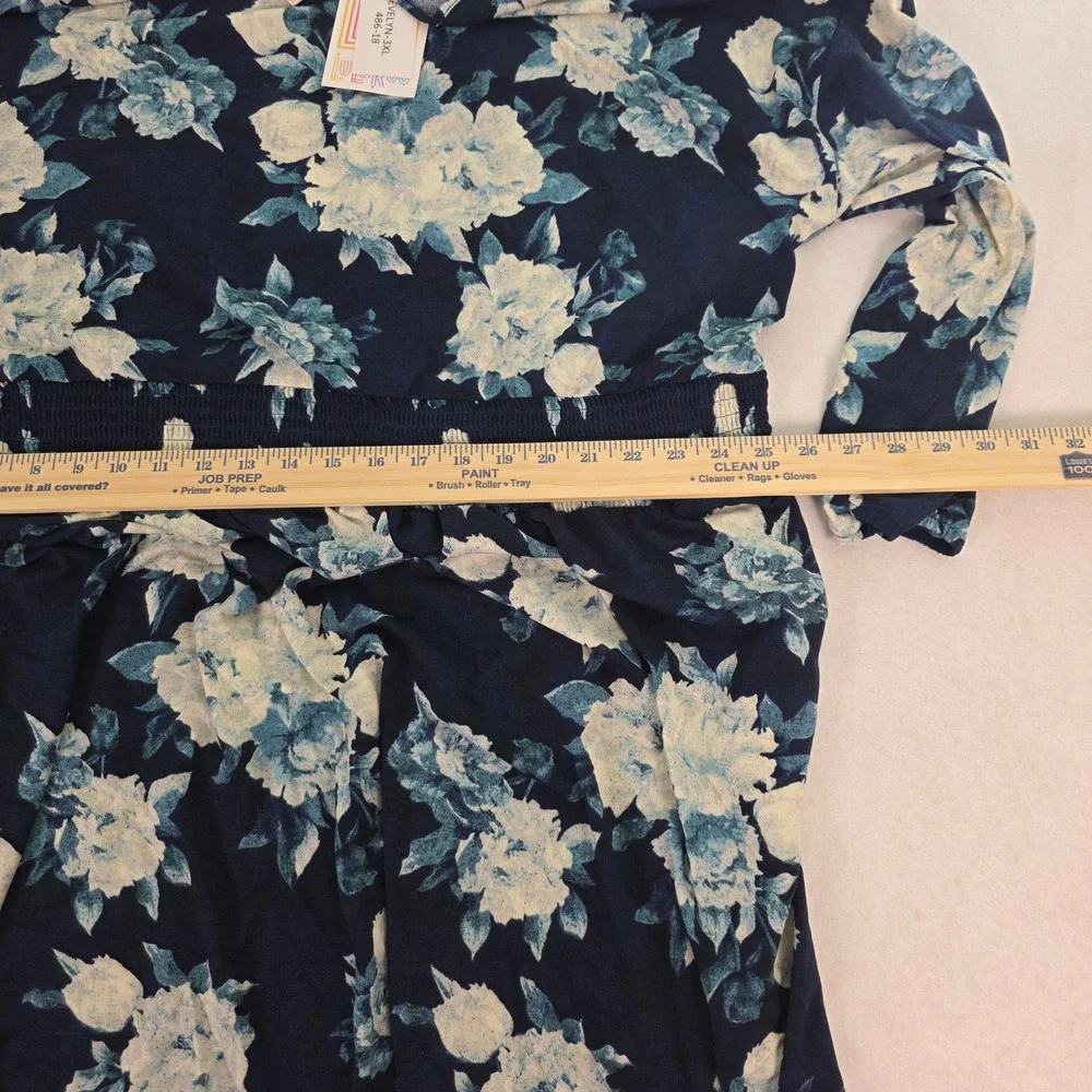 LuLaRoe Women 3XL Evelyn Dress Navy Blue Floral Smocked Waist Tiered Midi NEW - Picture 4 of 9